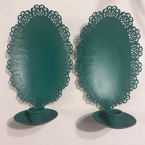 Green Candle Stick Holders (2) New